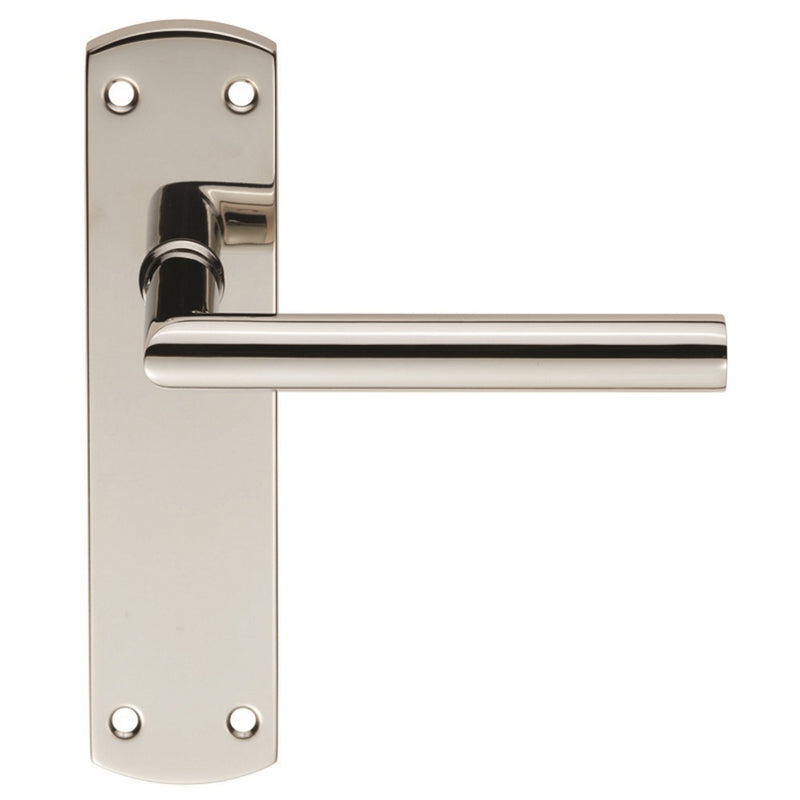 Eurospec - Steelworx Residential Mitred Lever on Latch Backplate - Bright Stainless Steel - CSLP1162B/BSS - Choice Handles