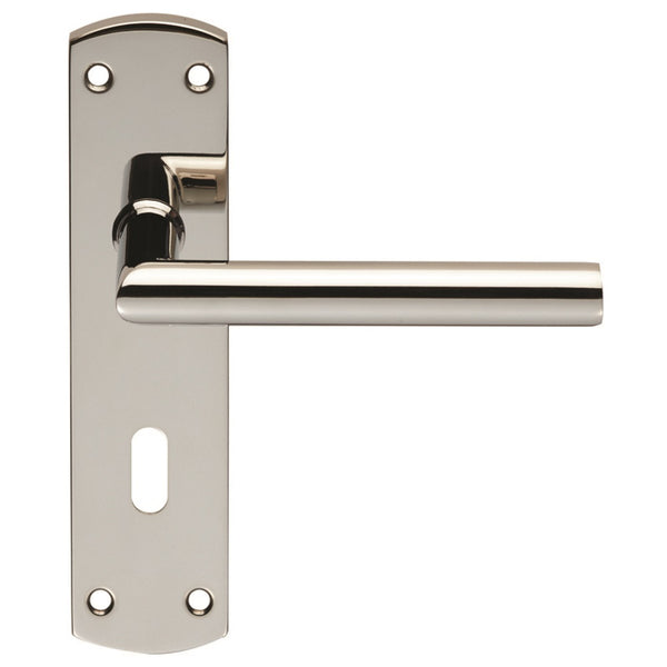 Eurospec - Steelworx Residential Mitred Lever on Lock Backplate - Bright Stainless Steel - CSLP1162P/BSS - Choice Handles