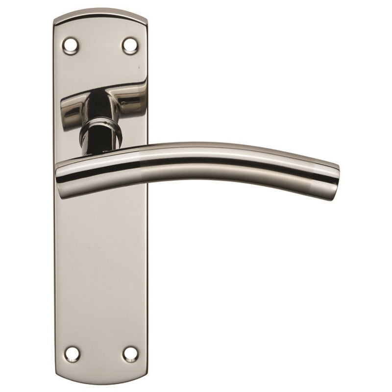 Eurospec - Steelworx Residential Curved Lever on Latch Backplate - Bright/Satin Stainless Steel - CSLP1163B/DUO - Choice Handles