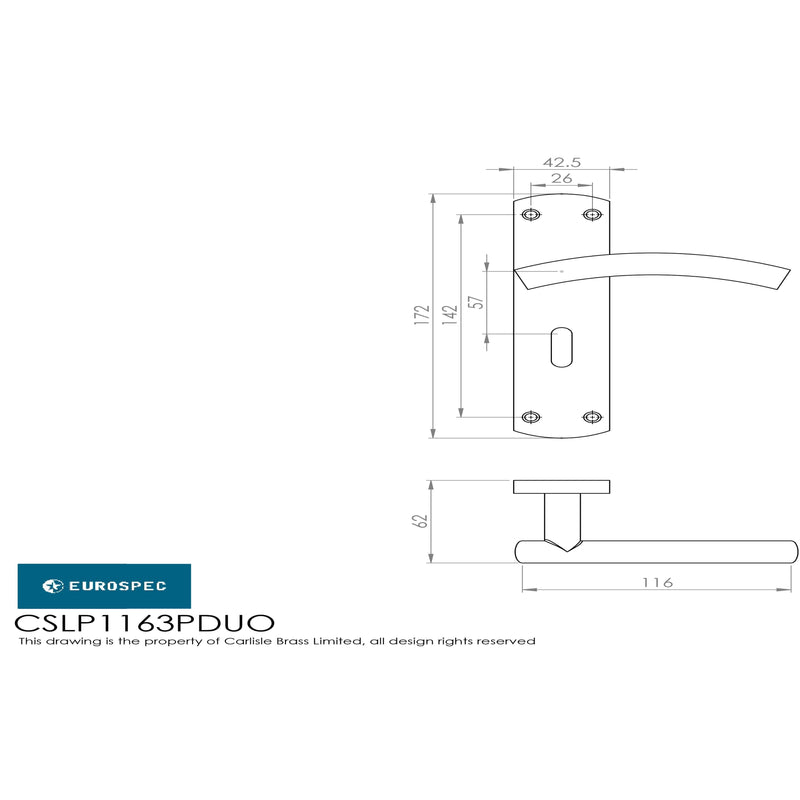 Eurospec - Steelworx Residential Curved Lever on Lock Backplate - Bright/Satin Stainless Steel - CSLP1163P/DUO - Choice Handles