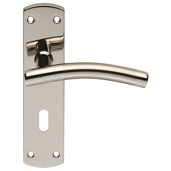 Eurospec - Steelworx Residential Curved Lever on Lock Backplate - Bright/Satin Stainless Steel - CSLP1163P/DUO - Choice Handles