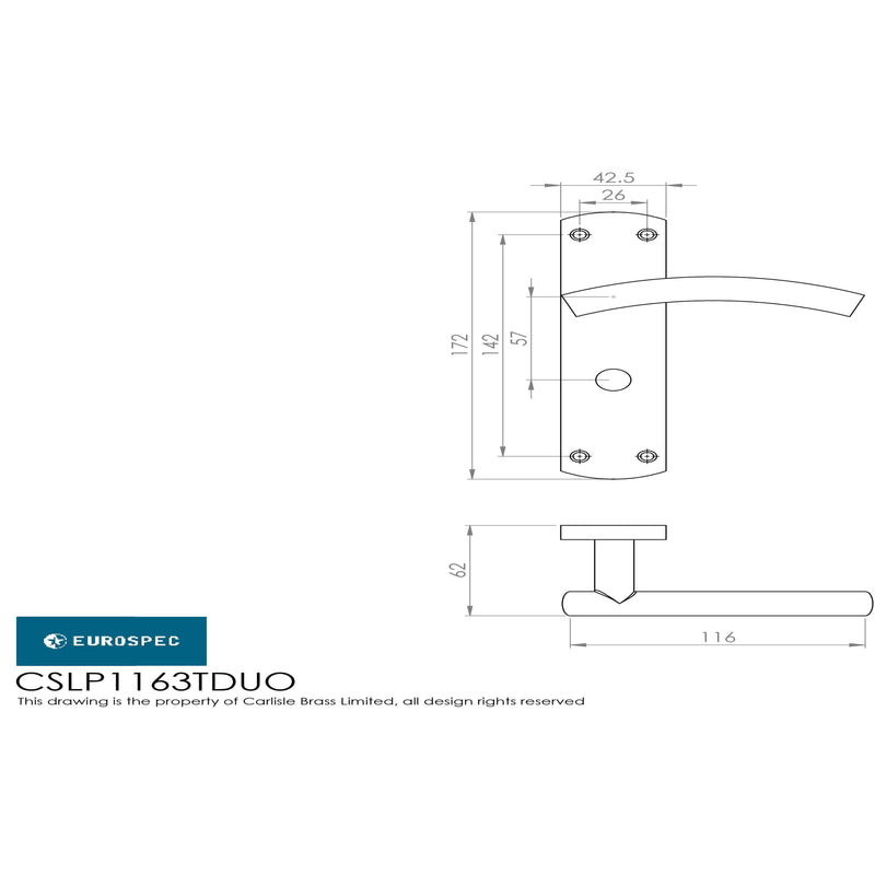 Eurospec - Steelworx Residential Curved Lever on WC Backplate - Bright/Satin Stainless Steel - CSLP1163T/DUO - Choice Handles