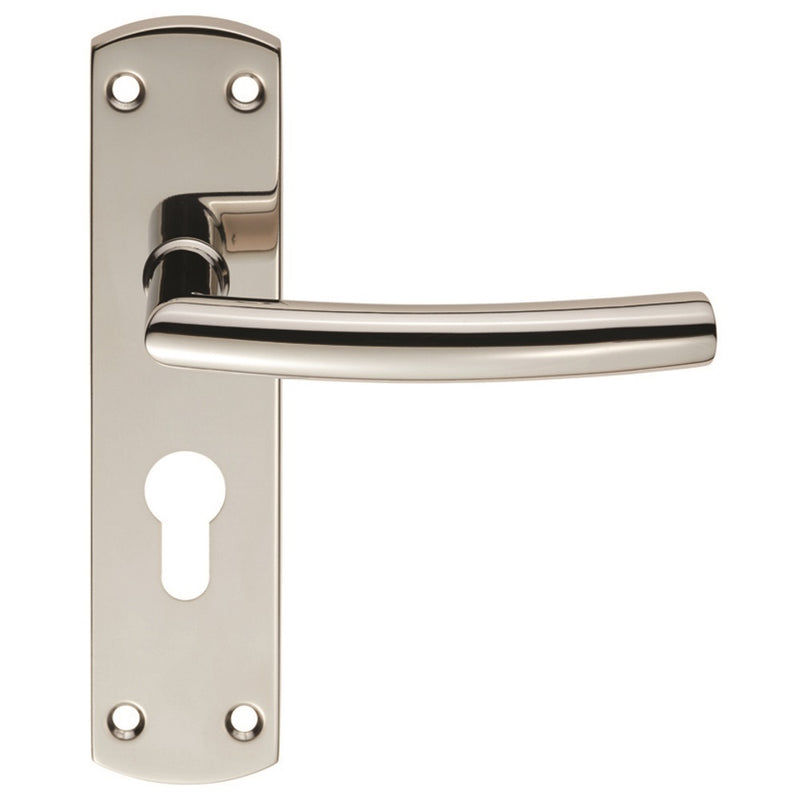 Eurospec - Steelworx Residential Arched Lever on Euro Lock Backplate - Bright Stainless Steel - CSLP1167E/BSS - Choice Handles