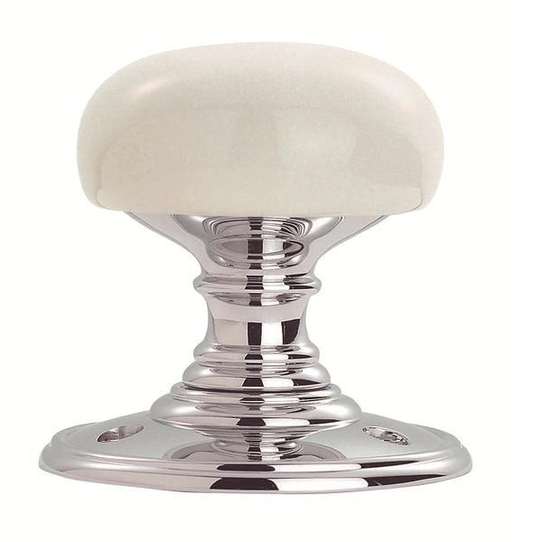 Carlisle Brass - Delamain Porcelain Knob - Porcelain White / Polished Chrome - DK34PWCP - Choice Handles