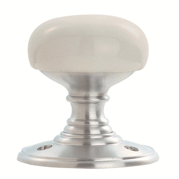 Carlisle Brass - Delamain Porcelain Knob - Porcelain White / Satin Chrome - DK34PWSC - Choice Handles