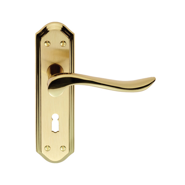 Carlisle Brass - Lytham Lever on Lock backplate - Satin / Polished Brass Dual Finish - DL450SBPB - Choice Handles