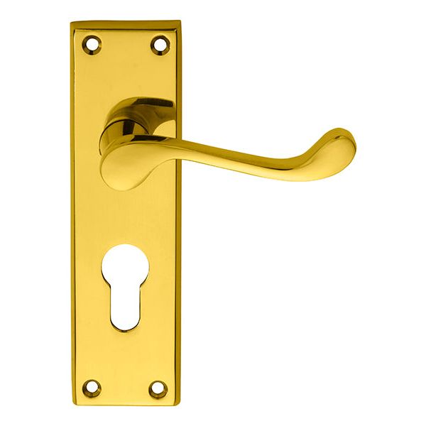 Carlisle Brass - Victorian Scroll Lever on Euro Lock Backplate - Polished Brass - DL54Y - Choice Handles