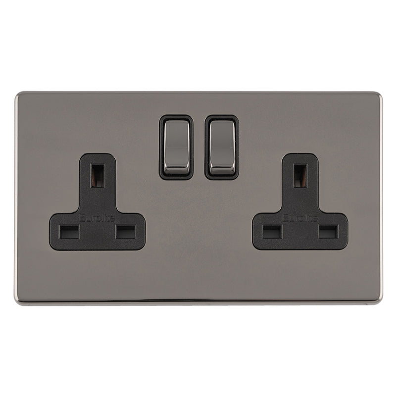 Eurolite Concealed 3mm 2 Gang 13Amp Dp Switched Socket - Black Nickel - ECBN2SOB - Choice Handles