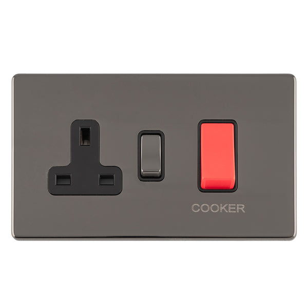 Eurolite Concealed 3mm 45Amp Dp Cooker Switch With 13Amp Socket - Black Nickel - ECBN45ASWASB - Choice Handles