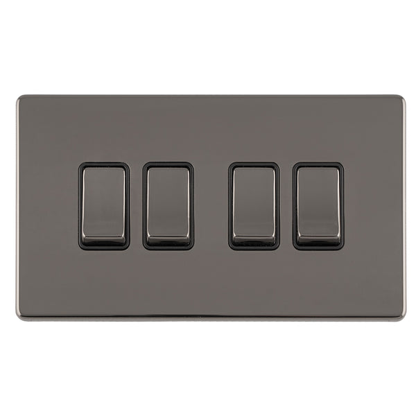 Eurolite Concealed 3mm 4 Gang 10Amp 2Way Switch - Black Nickel - ECBN4SWB - Choice Handles