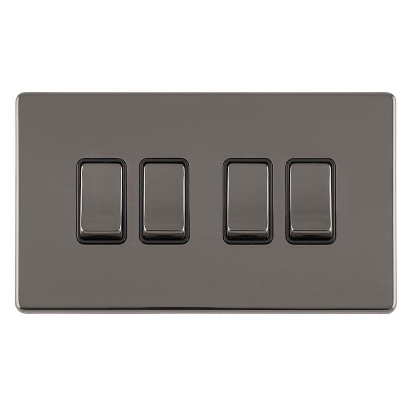 Eurolite Concealed 3mm 4 Gang 10Amp 2Way Switch - Black Nickel - ECBN4SWB - Choice Handles