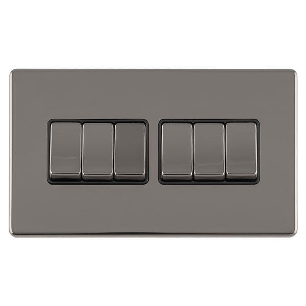 Eurolite Concealed 3mm 6 Gang 10Amp 2Way Switch - Black Nickel - ECBN6SWB - Choice Handles