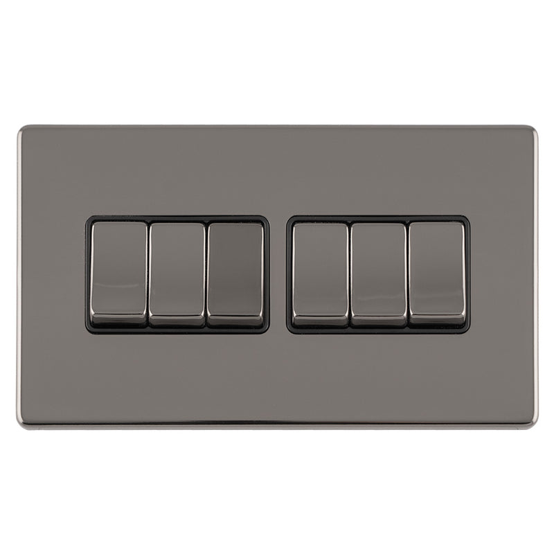 Eurolite Concealed 3mm 6 Gang 10Amp 2Way Switch - Black Nickel - ECBN6SWB - Choice Handles