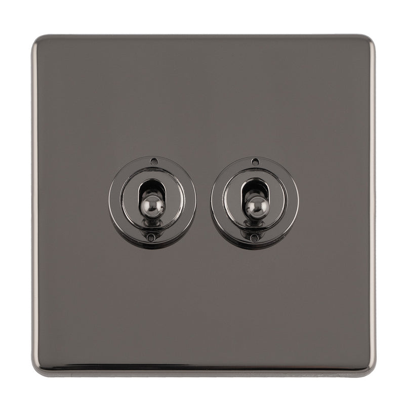 Eurolite Concealed 3mm 2 Gang 10Amp 2Way Toggle Switch Black Nickel Plate - Black Nickel - ECBNT2SW - Choice Handles