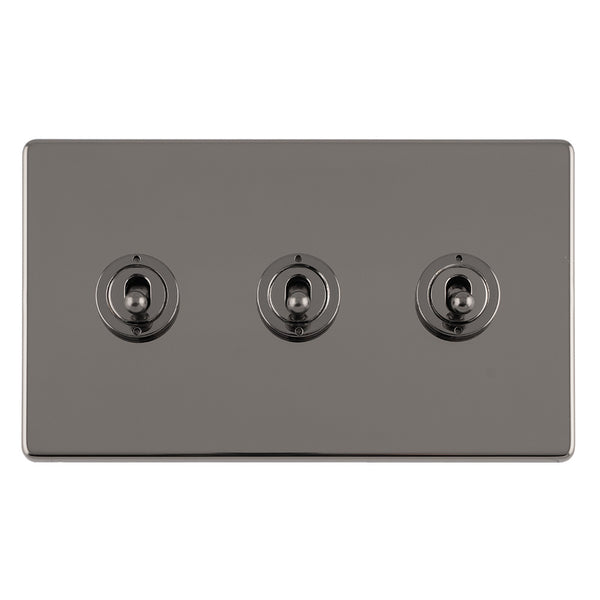 Eurolite Concealed 3mm 3 Gang 10Amp 2Way Toggle Switch Black Nickel Plate - Black Nickel - ECBNT3SW - Choice Handles