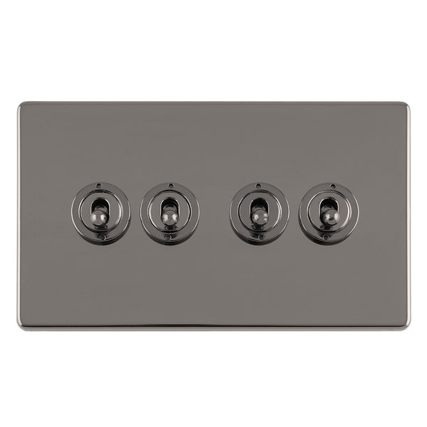 Eurolite Concealed 3mm 4 Gang 10Amp 2Way Toggle Switch Black Nickel Plate - Black Nickel - ECBNT4SW - Choice Handles