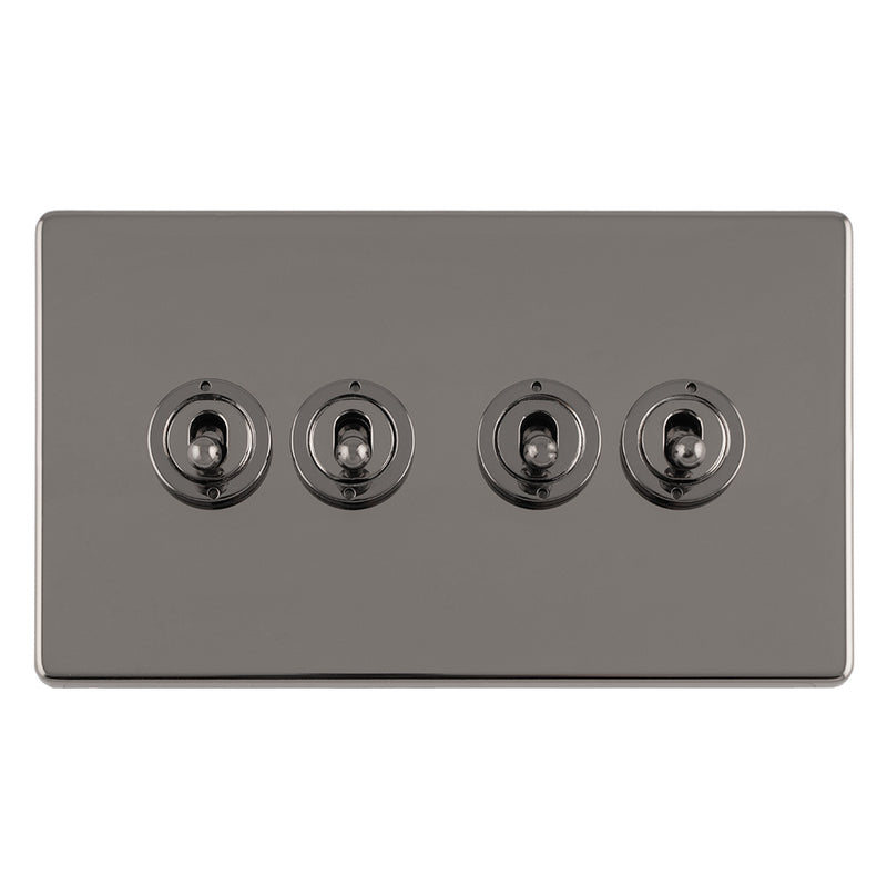 Eurolite Concealed 3mm 4 Gang 10Amp 2Way Toggle Switch Black Nickel Plate - Black Nickel - ECBNT4SW - Choice Handles