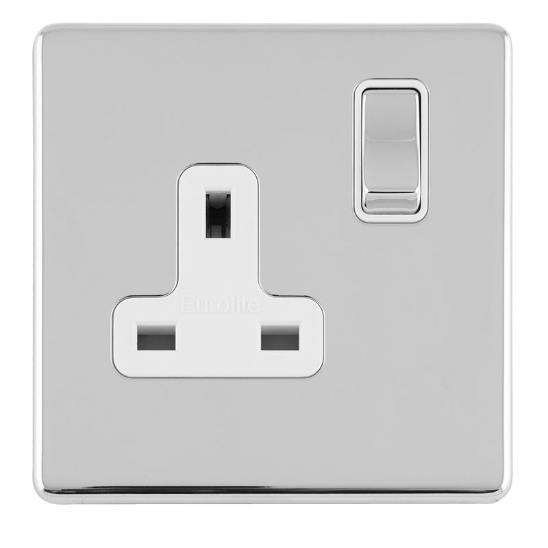 Eurolite Concealed 3mm 1 Gang 13Amp Dp Switched Socket - Polished Chrome - ECPC1SOW - Choice Handles