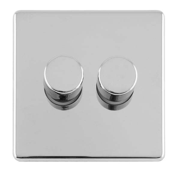 Eurolite Concealed 3mm 2 Gang Led Push On Off 2Way Dimmer - Polished Chrome - ECPC2DLED - Choice Handles