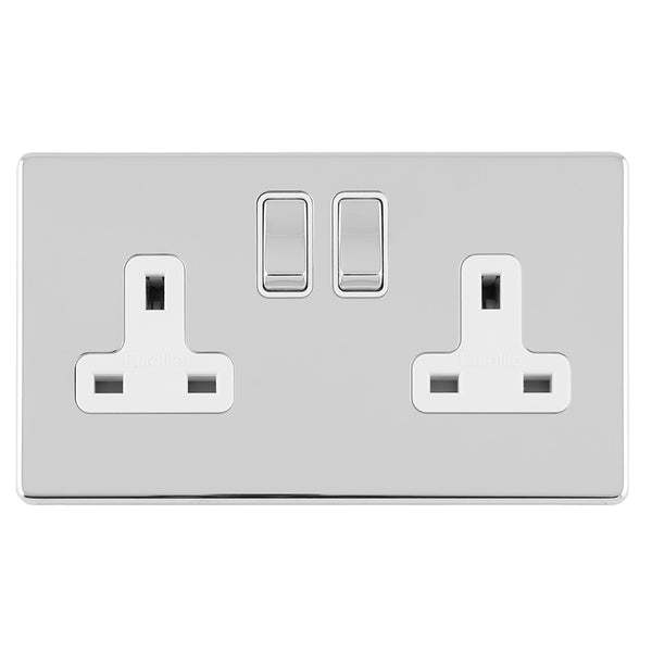 Eurolite Concealed 3mm 2 Gang 13Amp Dp Switched Socket - Polished Chrome - ECPC2SOW - Choice Handles