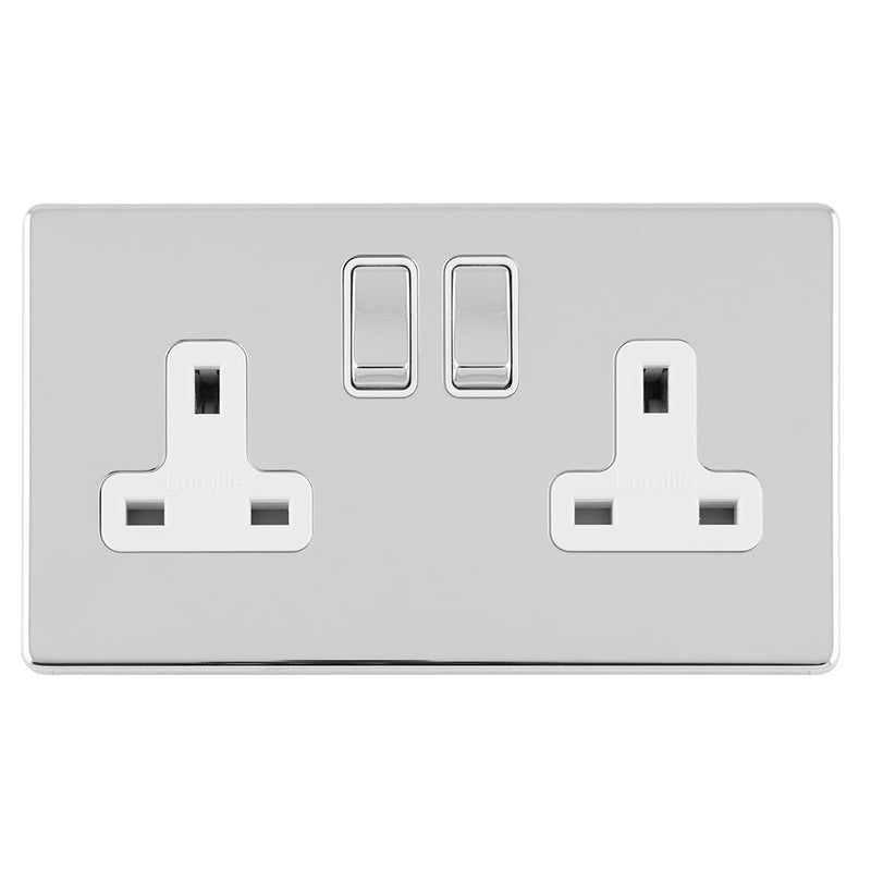 Eurolite Concealed 3mm 2 Gang 13Amp Dp Switched Socket - Polished Chrome - ECPC2SOW - Choice Handles