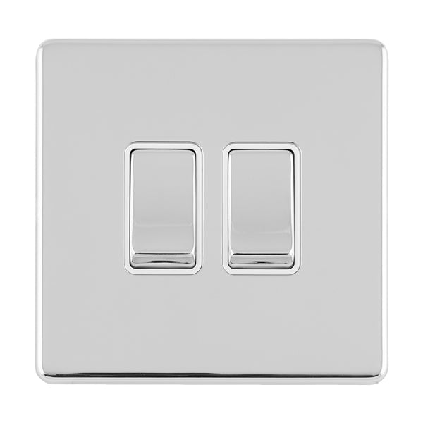 Eurolite Concealed 3mm 2 Gang 10Amp 2Way Switch - Polished Chrome - ECPC2SWW - Choice Handles