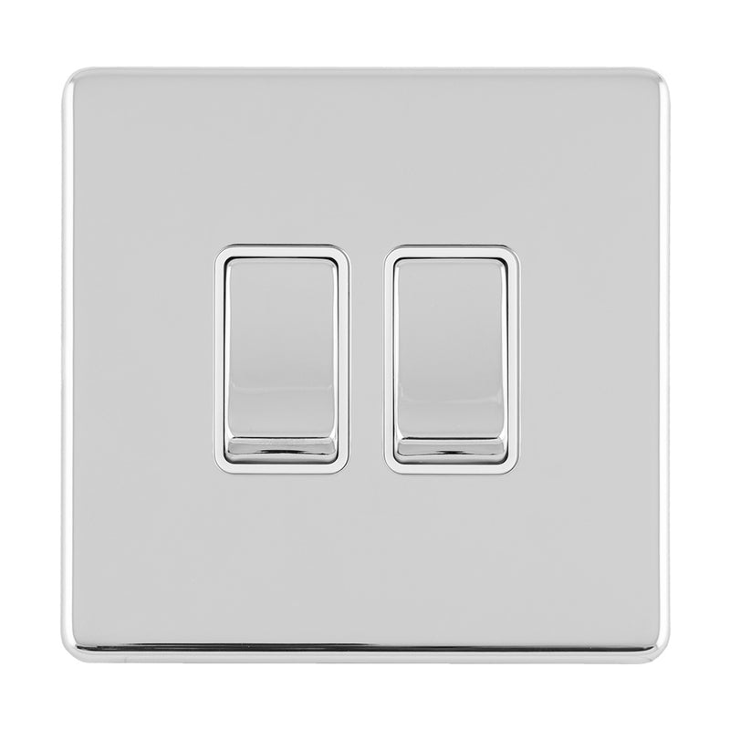 Eurolite Concealed 3mm 2 Gang 10Amp 2Way Switch - Polished Chrome - ECPC2SWW - Choice Handles