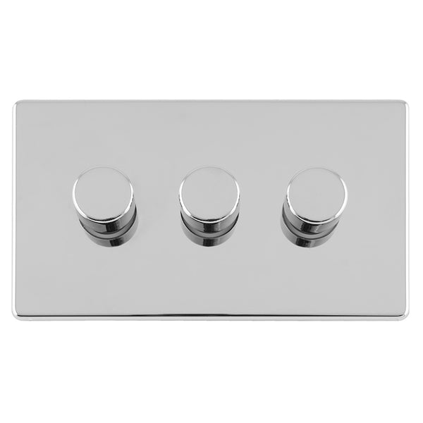 Eurolite Concealed 3mm 3 Gang Led Push On Off 2Way Dimmer - Polished Chrome - ECPC3DLED - Choice Handles