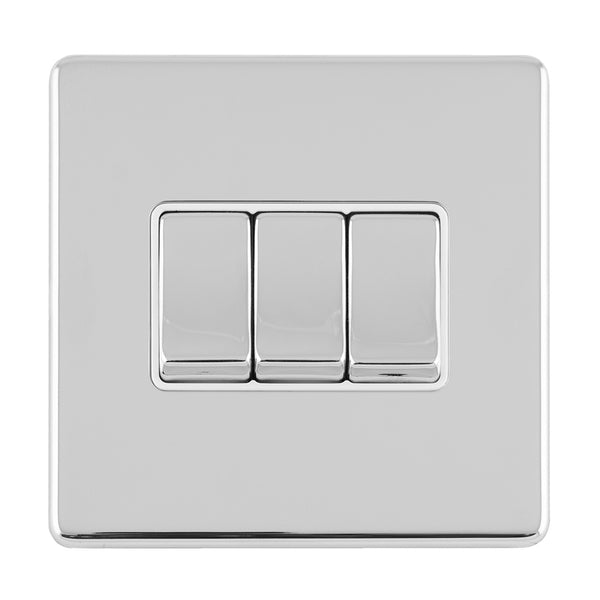 Eurolite Concealed 3mm 3 Gang 10Amp 2Way Switch - Polished Chrome - ECPC3SWW - Choice Handles