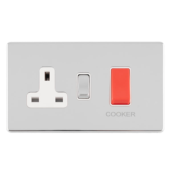 Eurolite Concealed 3mm 45Amp Dp Cooker Switch With 13Amp Socket - Polished Chrome - ECPC45ASWASW - Choice Handles