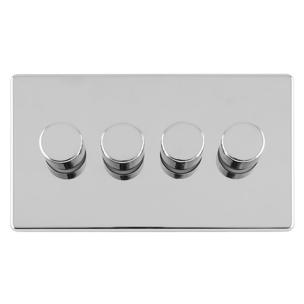 Eurolite Concealed 3mm 4 Gang Led Push On Off 2Way Dimmer - Polished Chrome - ECPC4DLED - Choice Handles