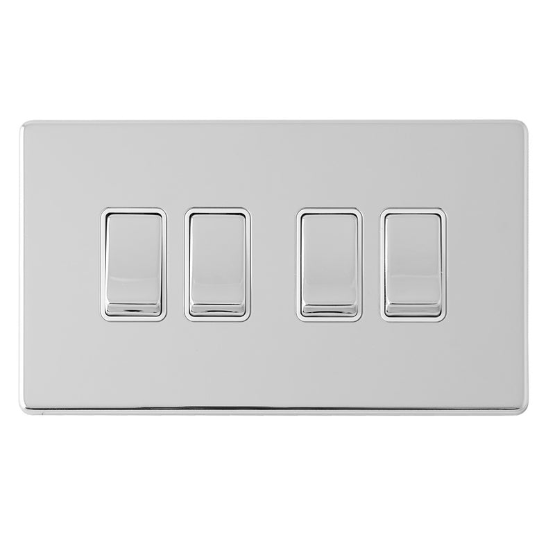 Eurolite Concealed 3mm 4 Gang 10Amp 2Way Switch - Polished Chrome - ECPC4SWW - Choice Handles