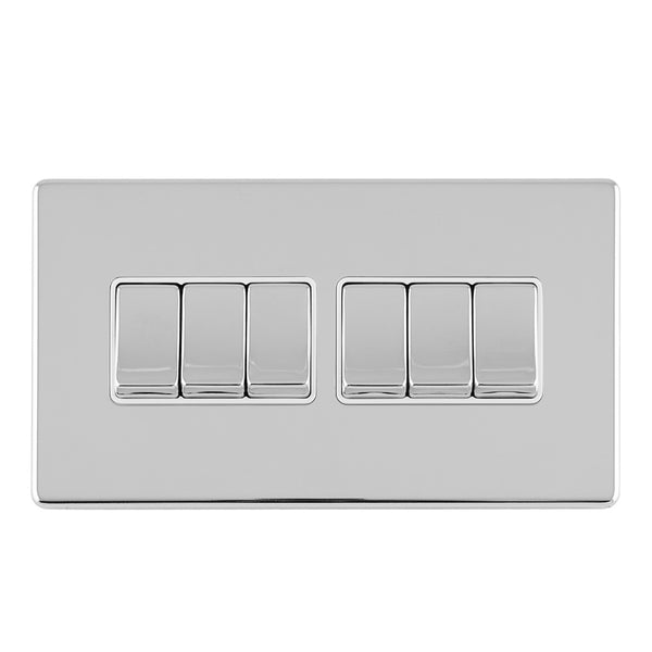 Eurolite Concealed 3mm 6 Gang 10Amp 2Way Switch - Polished Chrome - ECPC6SWW - Choice Handles