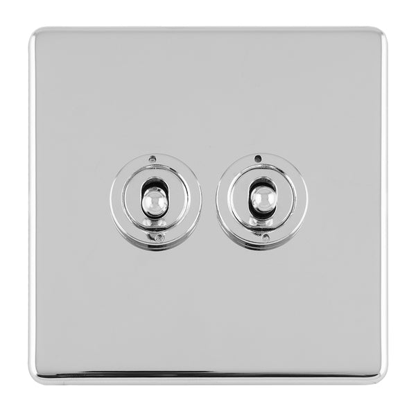 Eurolite Concealed 3mm 2 Gang 10Amp 2Way Toggle Switch Polished Chrome Plate - Polished Chrome - ECPCT2SW - Choice Handles