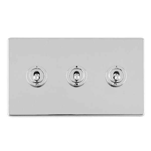 Eurolite Concealed 3mm 3 Gang 10Amp 2Way Toggle Switch Polished Chrome Plate - Polished Chrome - ECPCT3SW - Choice Handles