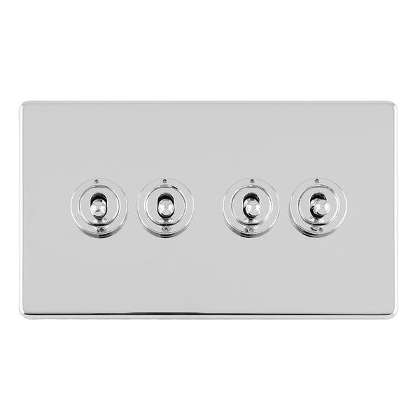 Eurolite Concealed 3mm 4 Gang 10Amp 2Way Toggle Switch Polished Chrome Plate - Polished Chrome - ECPCT4SW - Choice Handles