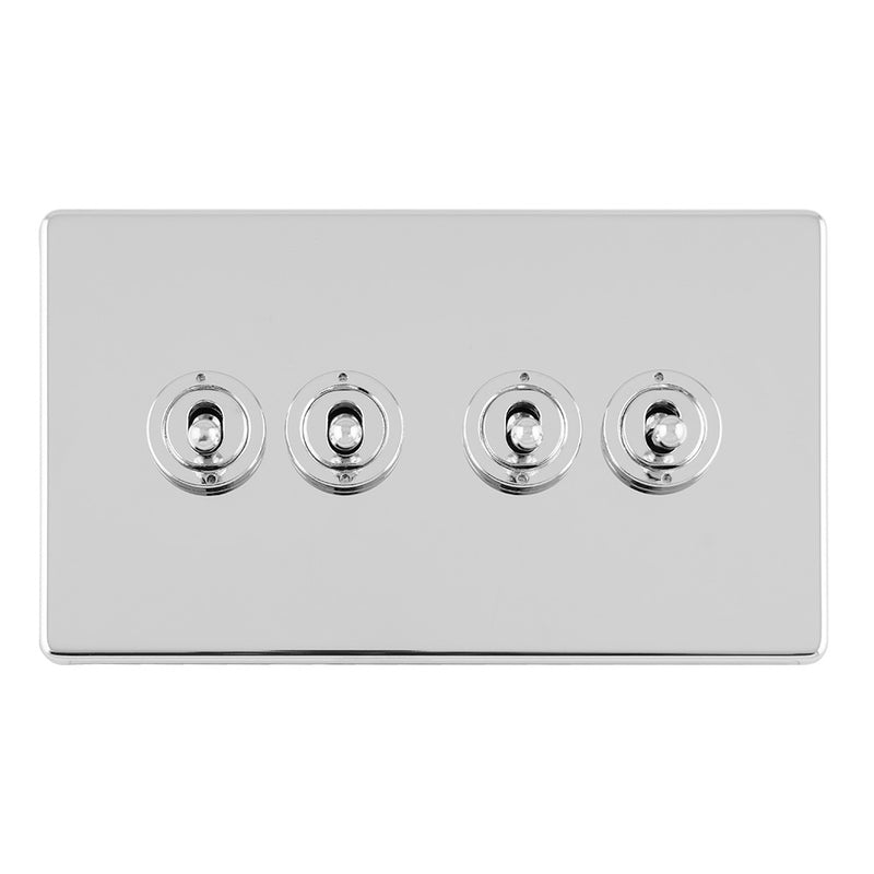 Eurolite Concealed 3mm 4 Gang 10Amp 2Way Toggle Switch Polished Chrome Plate - Polished Chrome - ECPCT4SW - Choice Handles