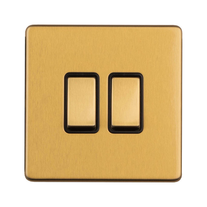 Eurolite Concealed 3mm 2 Gang 2Way Switch - Satin Brass - ECSB2SWB - Choice Handles