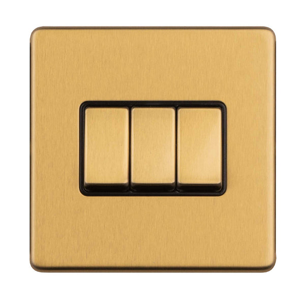 Eurolite Concealed 3mm 3 Gang 2Way Switch - Satin Brass - ECSB3SWB - Choice Handles