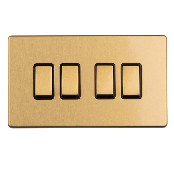 Eurolite Concealed 3mm 4 Gang 2Way Switch - Satin Brass - ECSB4SWB - Choice Handles