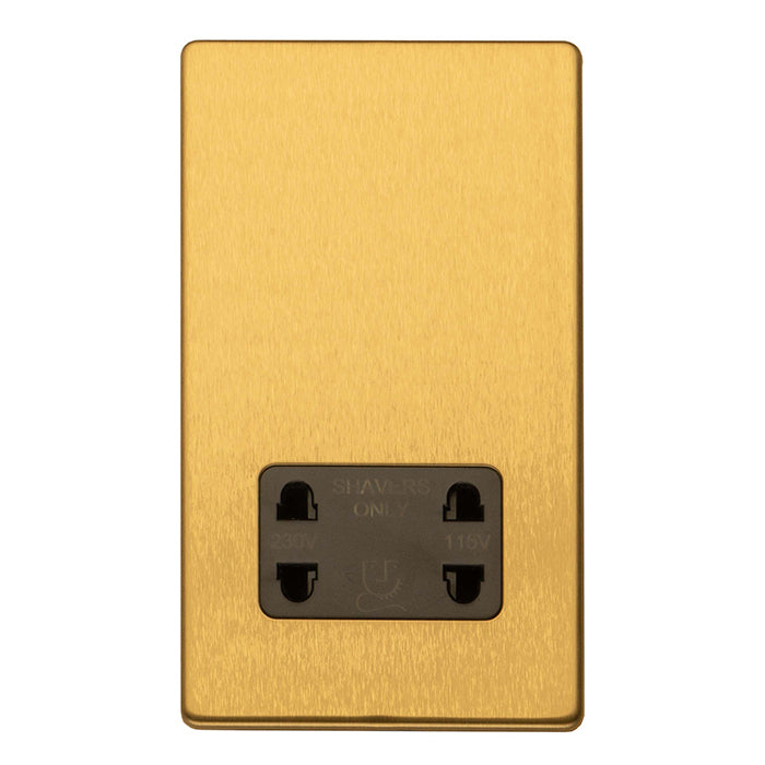 Eurolite Concealed 3mm 2 Gang Shaver Socket - Satin Brass - ECSBSHSB - Choice Handles