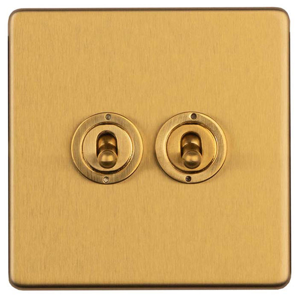 Eurolite Concealed 3mm 2 Gang 2 Way Toggle Switch - Satin Brass - ECSBT2SW - Choice Handles