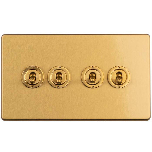 Eurolite Concealed 3mm 4 Gang 2 Way Toggle Switch - Satin Brass - ECSBT4SW - Choice Handles