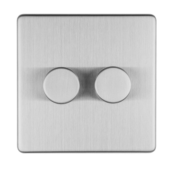 Eurolite Concealed 3mm 2 Gang Led Push On Off 2Way Dimmer - Stainless Steel - ECSS2DLED - Choice Handles