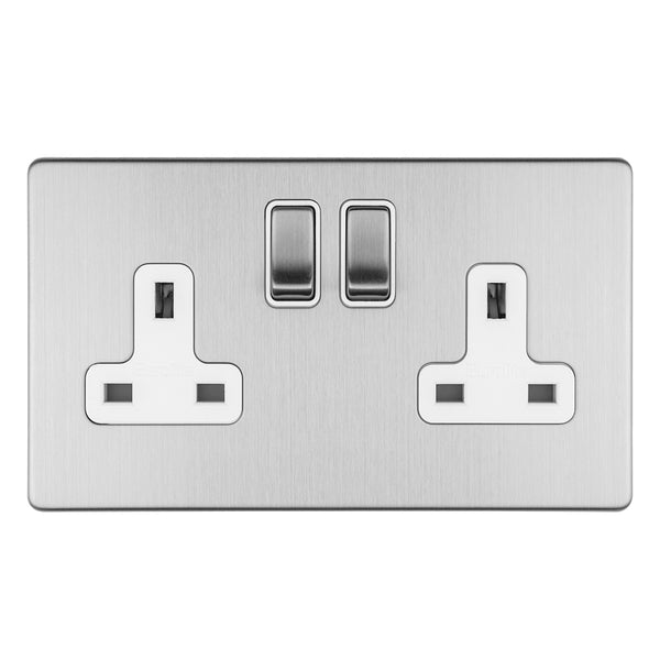 Eurolite Concealed 3mm 2 Gang 13Amp Dp Switched Socket - Stainless Steel - ECSS2SOW - Choice Handles