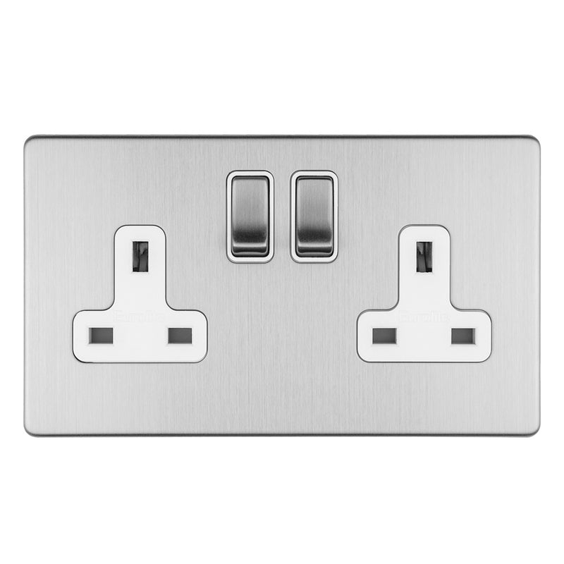 Eurolite Concealed 3mm 2 Gang 13Amp Dp Switched Socket - Stainless Steel - ECSS2SOW - Choice Handles