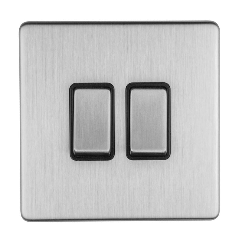 Eurolite Concealed 3mm 2 Gang 10Amp 2Way Switch - Stainless Steel - ECSS2SWB - Choice Handles