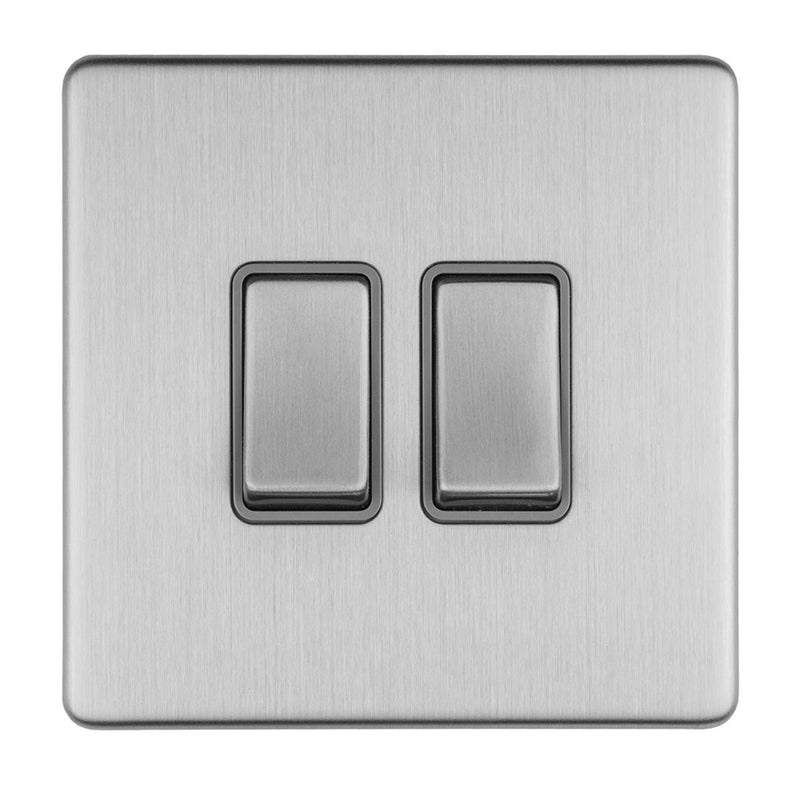 Eurolite Concealed 3mm 2 Gang 10Amp 2Way Switch - Stainless Steel - ECSS2SWG - Choice Handles