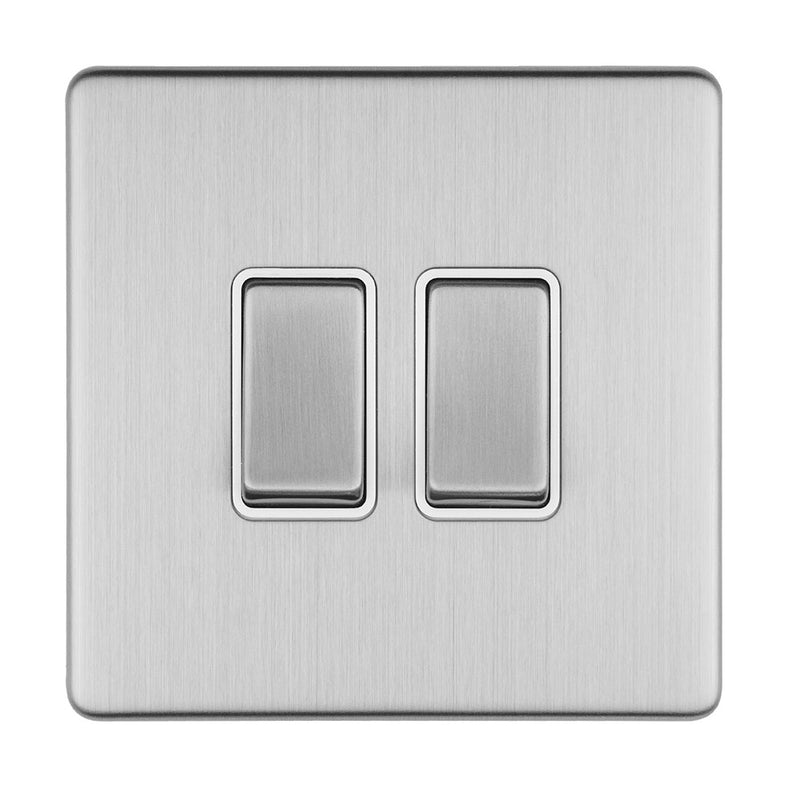 Eurolite Concealed 3mm 2 Gang 10Amp 2Way Switch - Stainless Steel - ECSS2SWW - Choice Handles