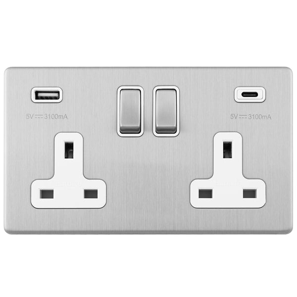 Eurolite Concealed 3mm Concealed 3Mm 2 Gang Usbc Socket - Stainless Steel - ECSS2USBCW - Choice Handles